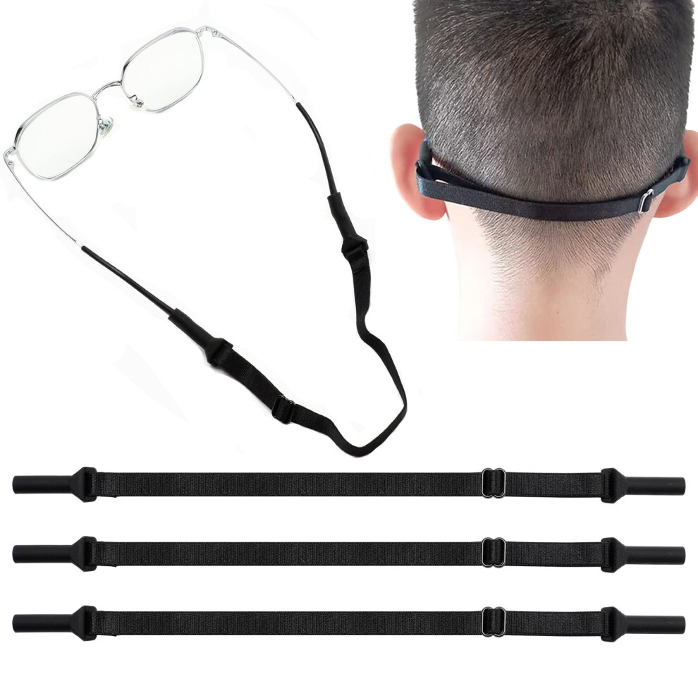 Black 3Pcs Adjustable Glasses Strap Silicone Eyeglass Retainer Nonslip For Men Women Kids Sunglasses