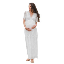 Classical Lace Gown Photography Wear for Expectant-White S