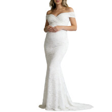 Breathable Acrylic Long Maternity Dress Comfortable-White XL