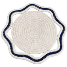 Handgemaakte achthoekige tafelmat, wasbare-wit donkerblauw 30cm