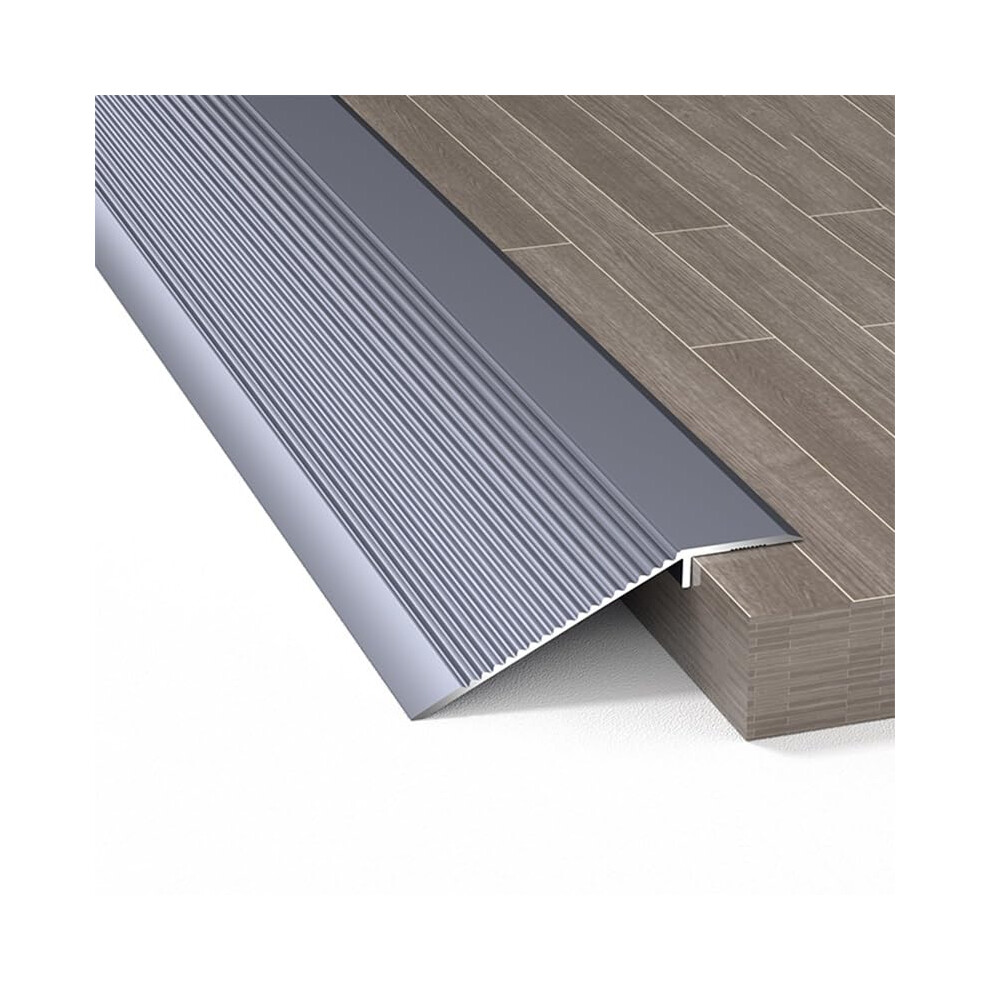 Aluminum Floor Transition Strip For Uneven Floors, Adhesive Waterproof Threshold Ramp Reducer, Cuttable Gray 20In 9073542144090