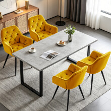 (YELLOW, 4pcs) Set of 2/4 Dining Chairs Velvet Padded Seat Metal Leg