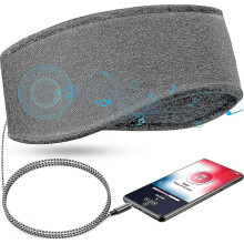 Fascia per dormire con cuffie cablate da 3,5 mm compatibili con Travel Music, colore grigio.