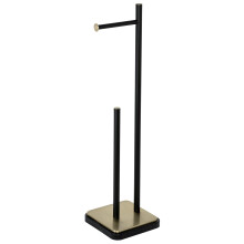 Freestanding Toilet Paper Holder Stand Matte Black and Gold, Holds Four Jumbo Rolls, Stable Bamboo Base
