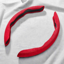 (Red) Suede Universal 38CM Car Steering Wheel Booster Cover Non-Slip Auto Interior Steer Protector Decoration Accessories