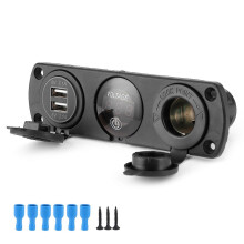 12V-24V 4 Hole Switch Panel Waterproof QC3.0 Dual USB Socket Voltmeter Power Outlet compatible with Boat Car RV Truck