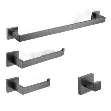 Gunmetal Stainless Steel Bathroom Hardware Set RustResistant Towel Rack and Toilet Paper Holder 4pcs 40cm Grey