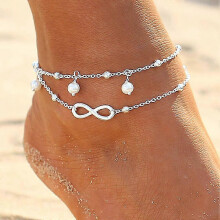 Boho Double Anklet Silver Bead Anklet Bracelet Beads Chain compatible withever Foot Jewelry compatible with Women and Girls-