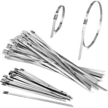 Lot de 100 attaches en acier inoxydable, 20 cm / 30 cm, attaches métalliques autobloquantes, compatibles avec fils, câbles et tuyaux.