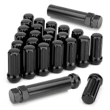 Porcas de roda M14x1,5, 24 peças, 14 mm x 1,5, encaixe de 7 estrias, porcas cônicas de 2 polegadas de comprimento, pretas, com 2