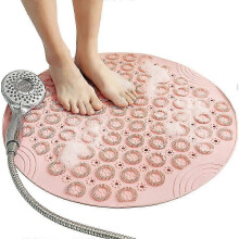 Non-Slip Round Shower Mats Mildew Resistant Bath Mats with Suction Cups Textured Rubber(Pink)