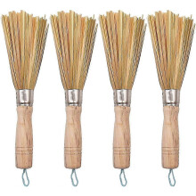 Escovas para Wok, RoadLoo Conjunto de 4 Peças: Escovas Naturais para Limpeza de Wok e Frigideiras, Escovas Tradicionais para Limpeza de Cozinha