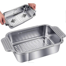 Colador extensible, cesta coladora de acero inoxidable 304 para colocar sobre el fregadero, para lavar verduras y frutas.