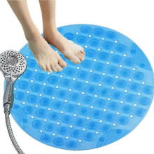 Non-Slip Round Shower Mats Mildew Resistant Bath Mats with Suction Cups Textured Rubber(Transparent Blue)
