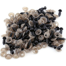 100 ks plastových očí pre bábiky, čierne bezpečnostné oči so 100 podložkami kompatibilné s výrobou bábik 12 mm (12 mm)