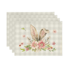Napperon de table élégant en forme de lapin et de fleur pour Pâques (lot de 4), décoration de table pour la cuisine et les fêtes d'intérieur.