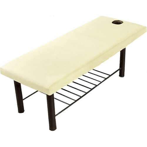 Drap de massage, housse de table de massage esthétique avec ouverture pour le visage, bord élastique (beige)
