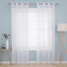 Set Of 2 White Sheer Curtains Decoration Bedroom Living Room With White Eyelets 140x138cm