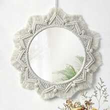 Mirror Art Decor Macrame Fringe Decorative Round Mirrors Ornament compatible with Mural Apartment Home Bedroom Living Room Decor