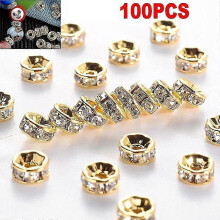 100pcs Silver Gold Crystal Rhinestone Rondelle Spacer Beads DIY 6mm 8mm
