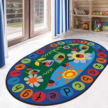 Tappeto educativo per bambini con alfabeto a forma di coccinella su sfondo blu, tappeto per la stanza dei giochi con lettere ABC, 80*120 cm