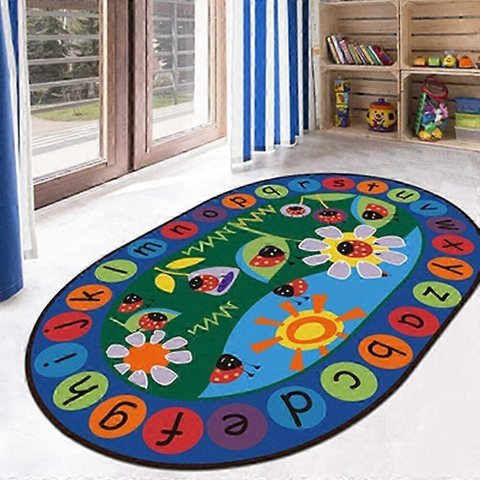 Ladybird Alphabet Educational Kids Rug On Playroom Rug Abc Letters Learning Carpet,80*120Cm Blue