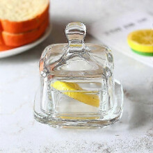 2er-Pack Butterdosen aus Glas, kleine runde Butterdose mit Deckel und Griff, transparenter Butterbehälter mit Deckel, runde Kristall-Min-Dose