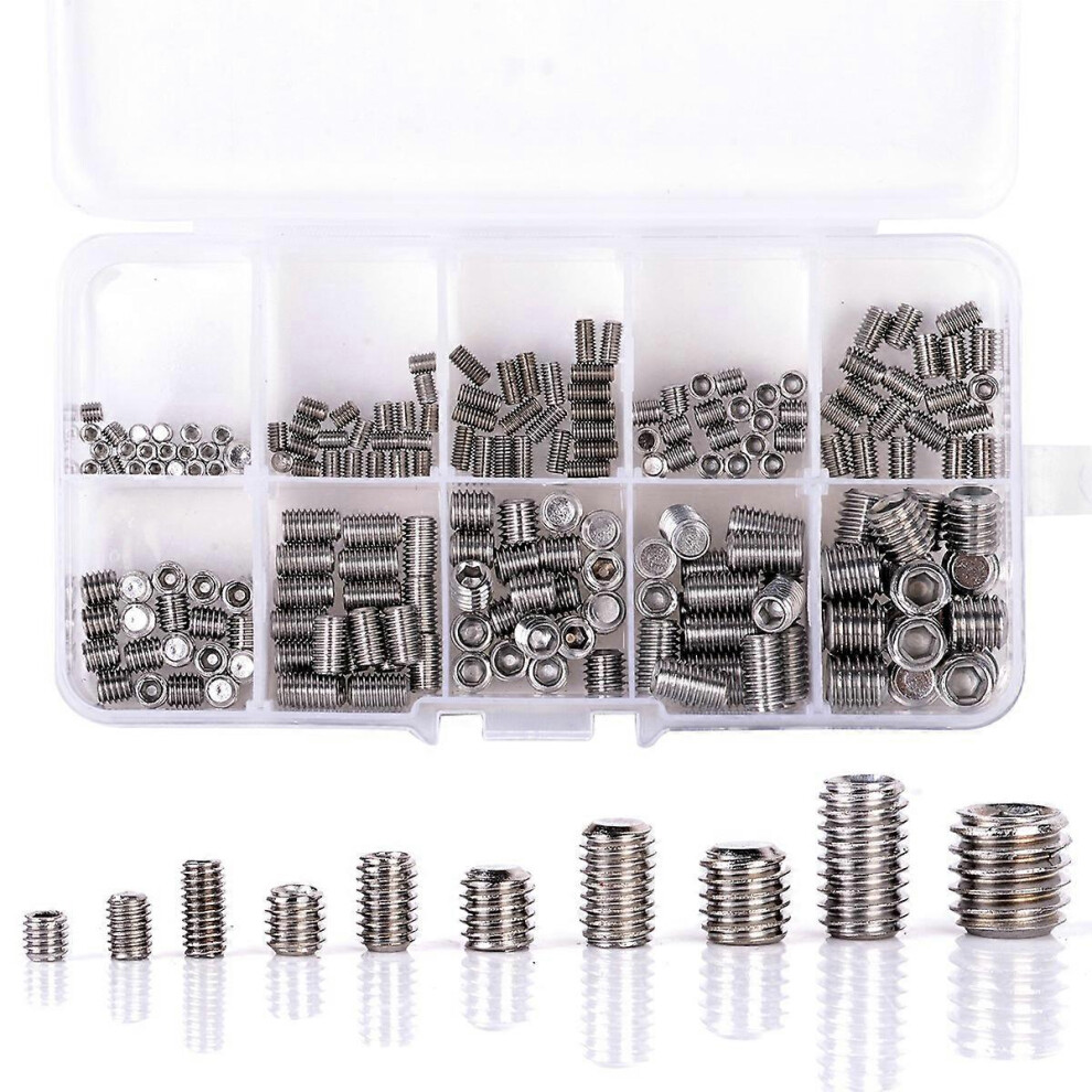 200Pcs 304 Stainless Steel Grub Screws Hex Socket Screw Assortment Kit Set M3/M4/M5/M6/M8 3331071740821