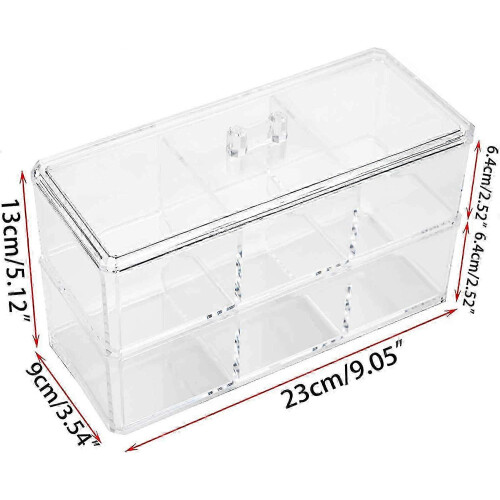 Acrylic Clear Cosmetic Organizer Double Layer Cotton Swab Container (6 Compartments) 1
