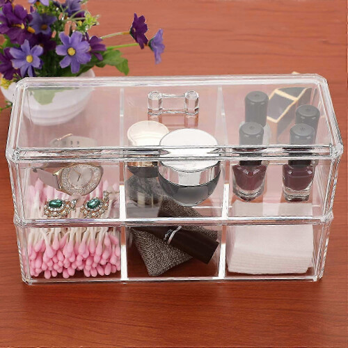 Acrylic Clear Cosmetic Organizer Double Layer Cotton Swab Container (6 Compartments) 2