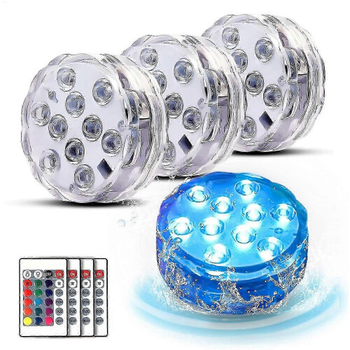 Lot de 4 lampes LED submersibles étanches avec télécommande, pour spas et jacuzzis.