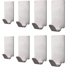 Bathroom Stainless Steel Towel Rack Coat Hooks (Silver) 8 Pieces