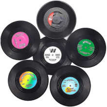 Vinyl-Untersetzer, passend für Getränke – 6er-Pack, bunte Retro-Schallplatten – jjS