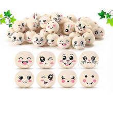 8 Styles Wooden Beads with Face 20 mm Smile Face Wooden Bead Natural Wood Beads Round with Hole Pac - jjS