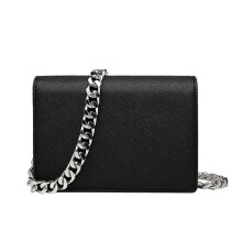 Bolso pequeño cuadrado sencillo, bolso de hombro negro, bolso cruzado con cadena, compatible con niñas.