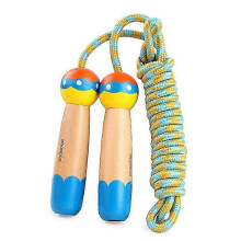 Corda per saltare per bambini con manico in legno a tema cartoni animati, corda regolabile per allenamento fitness, blu