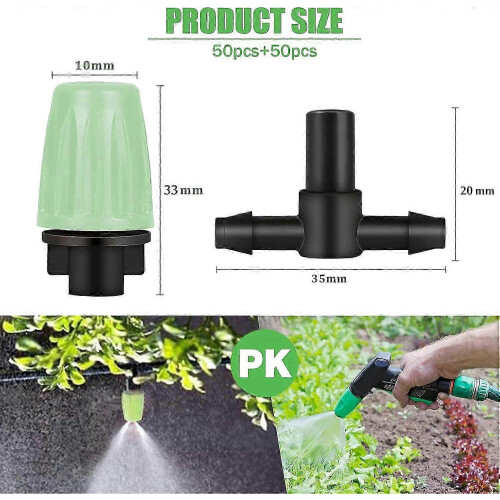 100Pcs Automatic Drip Irrigation Kit Adjustable Misting Sprinkler Flow Irrigation Drippers, 3 Tee Pipes Kit compatible with 4/7mm 1