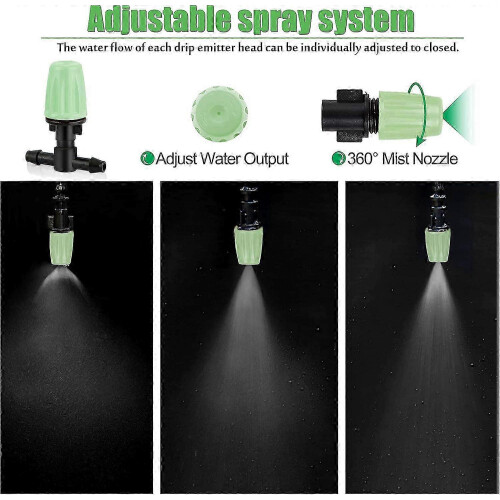 100Pcs Automatic Drip Irrigation Kit Adjustable Misting Sprinkler Flow Irrigation Drippers, 3 Tee Pipes Kit compatible with 4/7mm 2