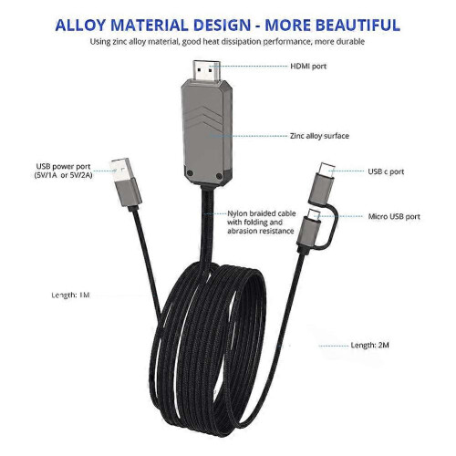 Cabo adaptador compatível com celular para TV, Tipo C/USB para conversor compatível com 1080p. 1