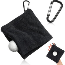 Toalha de golfe preta em microfibra para bolas de golfe com clipe, 14 x 14 cm, ideal para uso molhado.