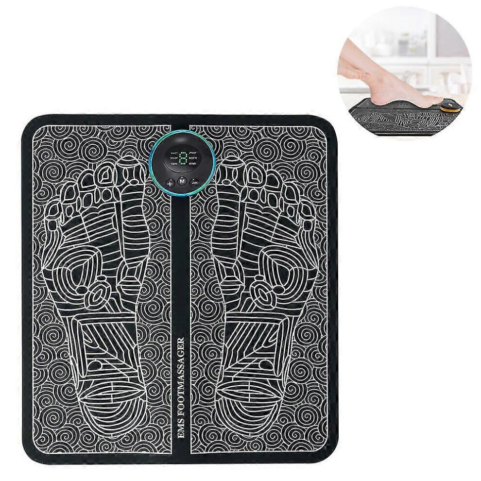 Electric Foot Massager with Ems Feet Cushion - 6 Pulse Modes, 9 Strength Levels, Bioelectric Massage - USB Rechargeable, Folding Portable Mat