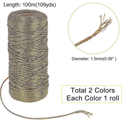 218 Yard 1.5mm Gold and Silver Metallic Thread Cord Tinsel String Non-Stretch Sparkle Thread 1