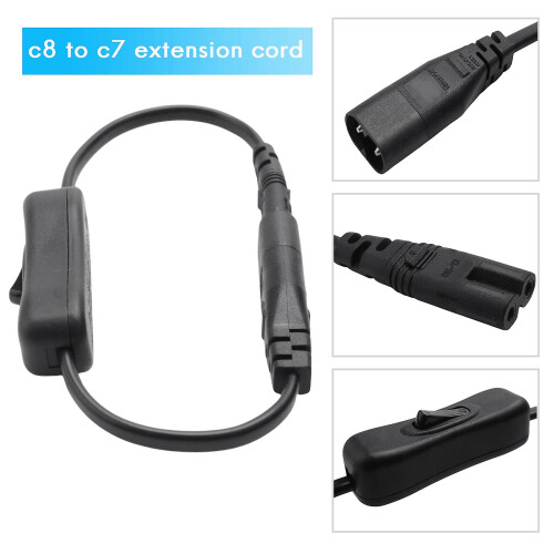 Extensão elétrica, adaptador de energia IEC320 C7 para C8 com interruptor e conector "8" interno. 2