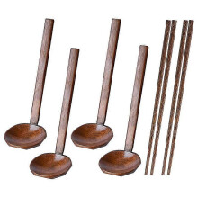 4 Pieces Japanese Long Handle Large Spoon Ramen Spoon Wooden Hot Pot Spoon Shell Spoon Wood Rice So
