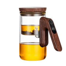 Glass Teapot - Electric Timer Wood Handle Tea Pot - Borosilicate Glass Pot - Glass Teapot with Infuser