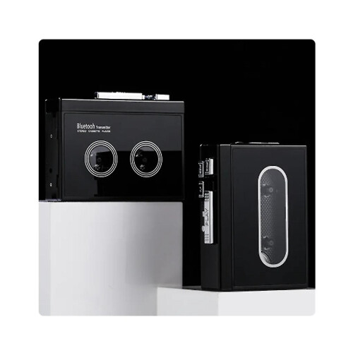 Lettore di cassette stereo retrò nero Walkman con riproduzione automatica e Bluetooth 2