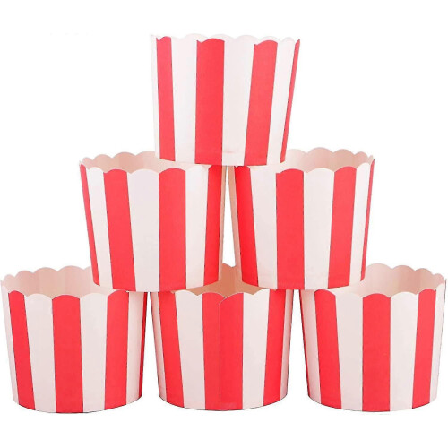 50er-Packung Einweg-Backpapier-Cupcake-Förmchen – Rot-weiße Streifen – ID
