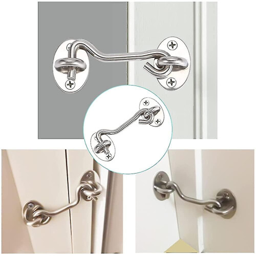 2 Pieces Cabin Hook,door Latch Hook,silver Stainless Steel Door Hook Lock 2