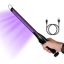 Lâmpada esterilizadora UV portátil recarregável com carregador USB e bateria integrada.