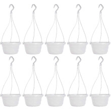 Conjunto de 10 Vasos de Plástico Autoirrigáveis para Plantas de Jardim, Compatíveis com Plantas de Interior e Exterior, na cor Branca